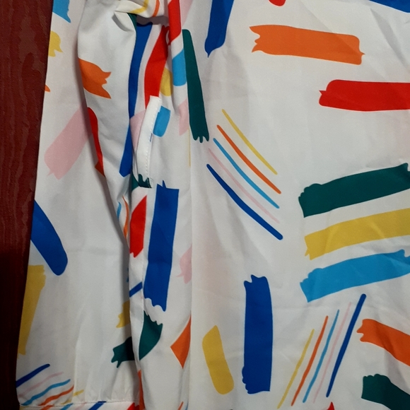 DENIM LOVE BLOUSE WOMEN'S SIZE S GEOMETRIC PRINT MULTICOLORED LONG SLEEVE BUTTON - Picture 5 of 10